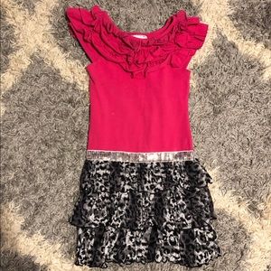 Leopard ruffle hot pink sassy girls dress